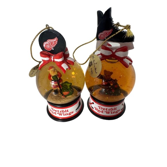 Detroit Red Wings Christmas Ornaments Set Of 2 With Santa & Snow globe - Picture 1 of 5